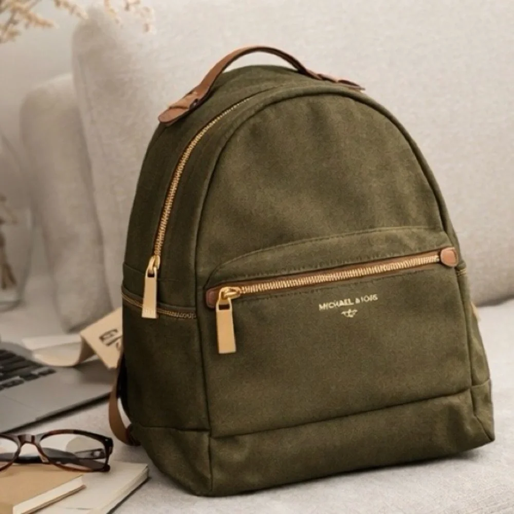 Michael Kors Olive Green Backpack Gold Hardware Travel Commuter Bag Like New